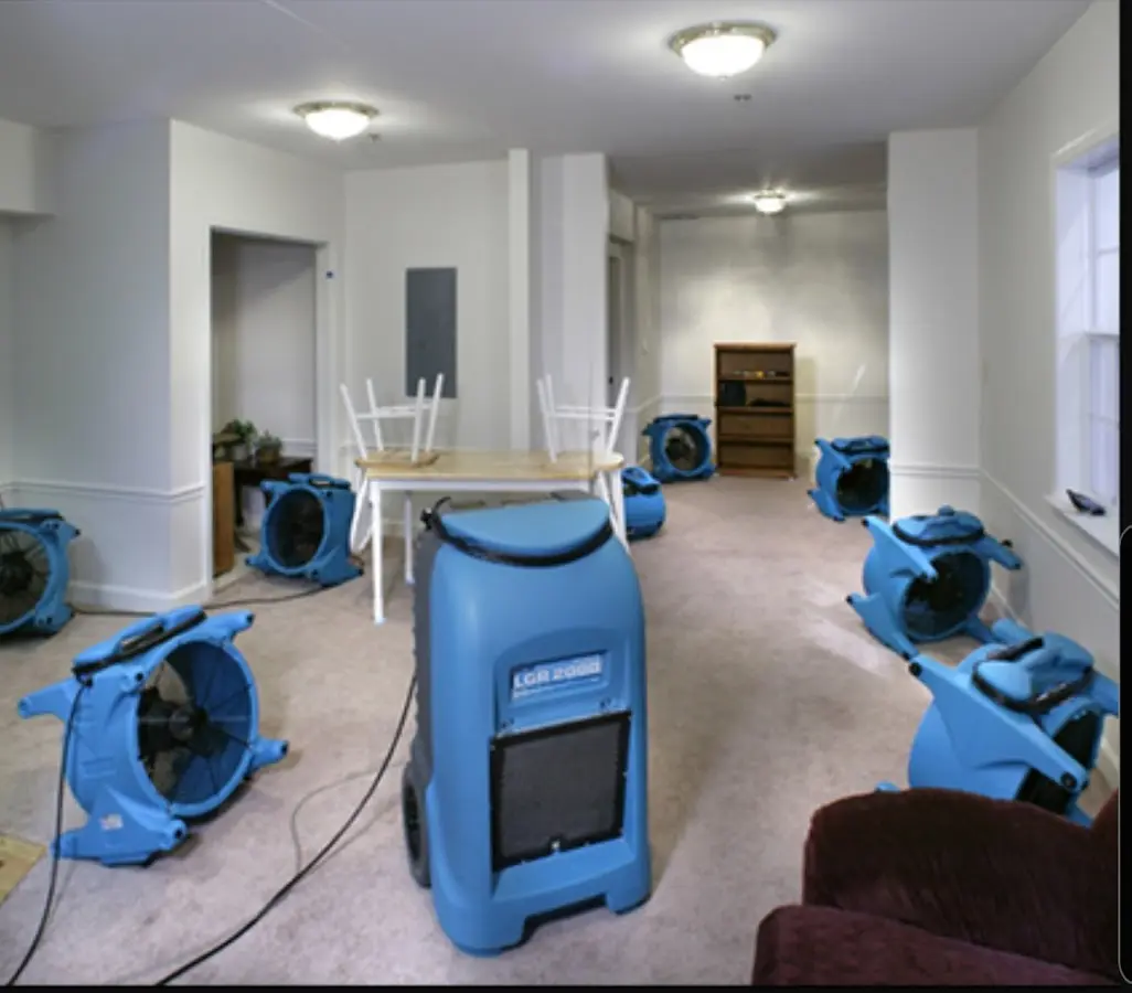 Air movers and dehumidifier setup for Water Damage Restoration in Old Forge